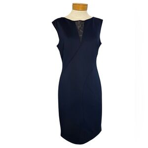 ✨ NWT Vince Camuto 12 Navy Scuba Sheath Dress Illusion V-Neck ✨